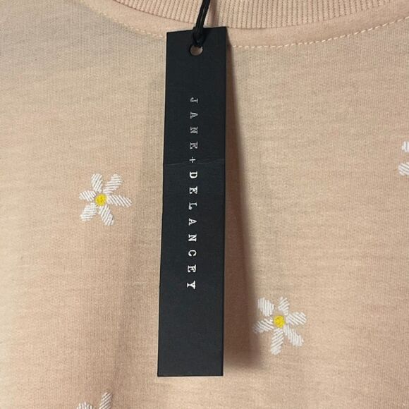 JANE & DELANCEY • Peach Crew Neck Daisy Print Sweater • Size S - Picture 3 of 8